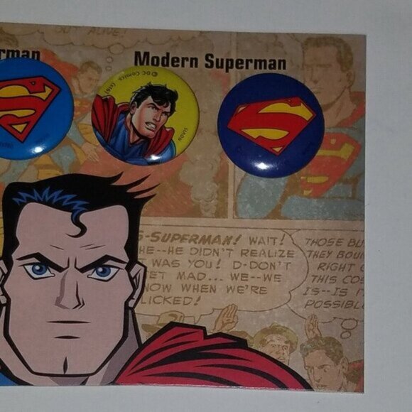 4 Small Superman Pins 2 Vintage Look 2 Modern DC Superhero Pinback Lot Cartoon - Picture 3 of 6